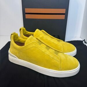 Zegna Triple Stitch Yellow Suede Sneakers Size 8 New